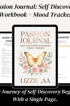 Passion Journal self-discovery workbook and mood tracker by LIZZIE. AA