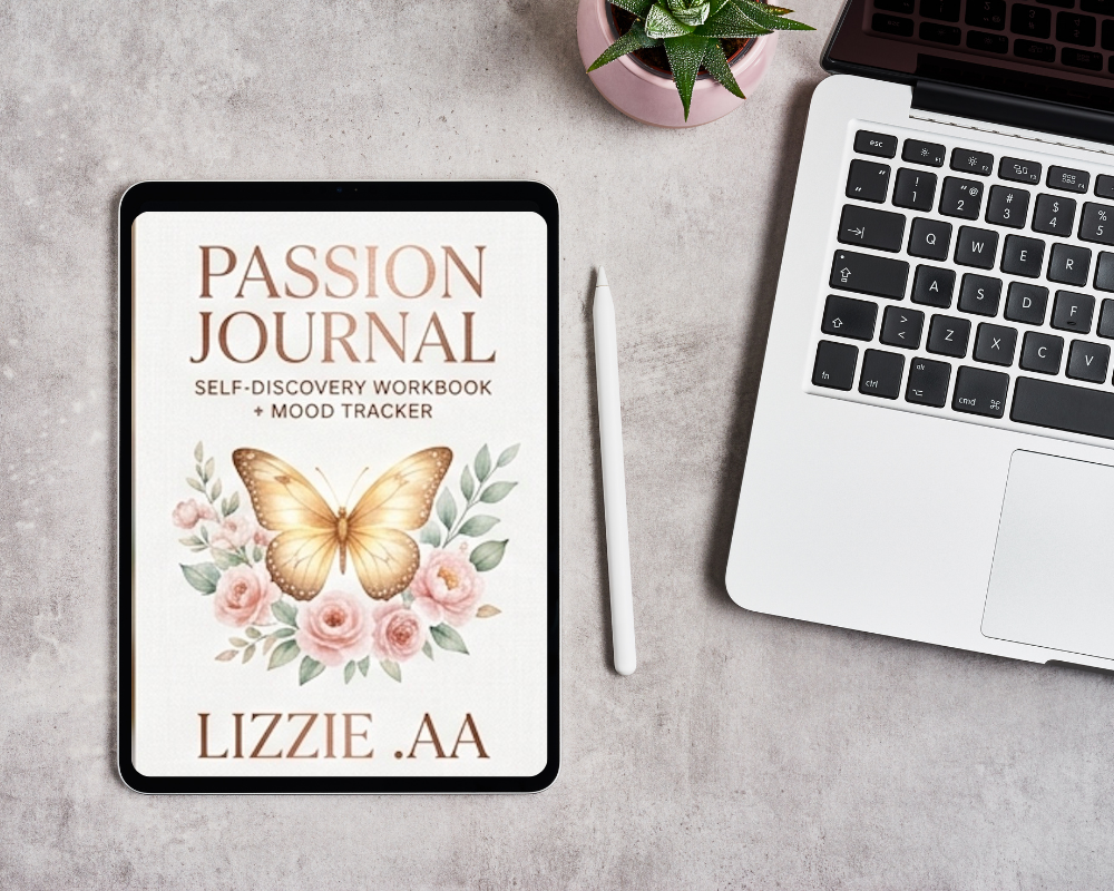 Passion Journal self-discovery workbook and mood tracker by LIZZIE. AA