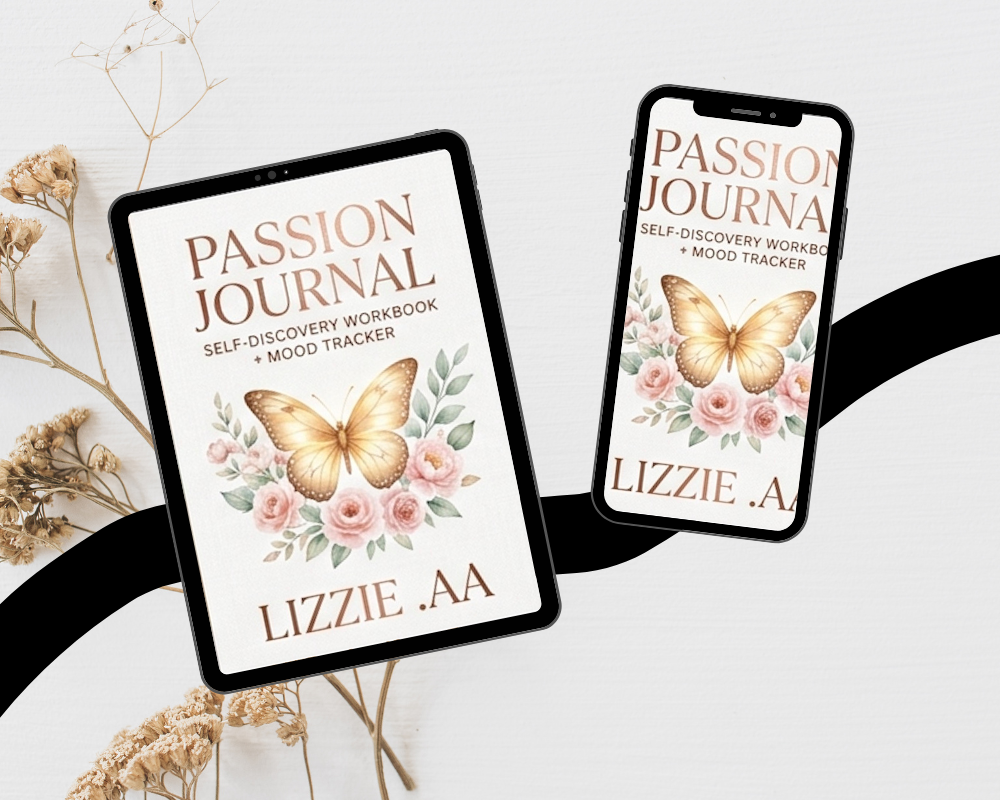 Passion Journal self-discovery workbook and mood tracker by LIZZIE. AA