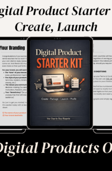 Digital Product Starter Kit displayed on an aesthetic iPad mockup for digital entrepreneurs, content creators, coaches, and online business owners.