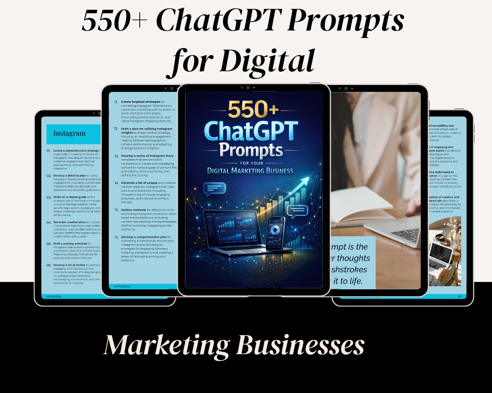 550+ ChatGPT prompts for your digital marketing business to create content, improve SEO, attract clients, manage social media, and increase business growth