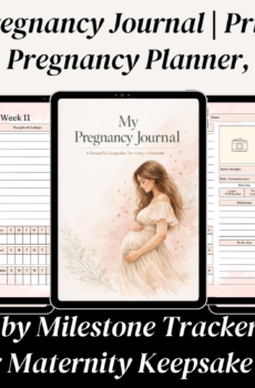 My Pregnancy Journal digital pregnancy planner cover with illustrated pregnant woman