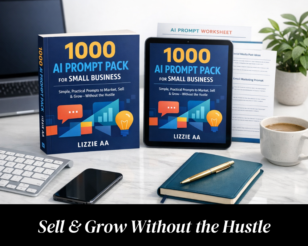 1000 AI Prompt Pack for Small Business ebook and prompt worksheet preview by LIZZIE AA