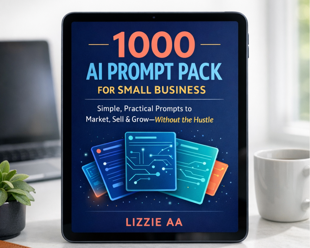 1000 AI Prompt Pack for Small Business ebook and prompt worksheet preview by LIZZIE AA